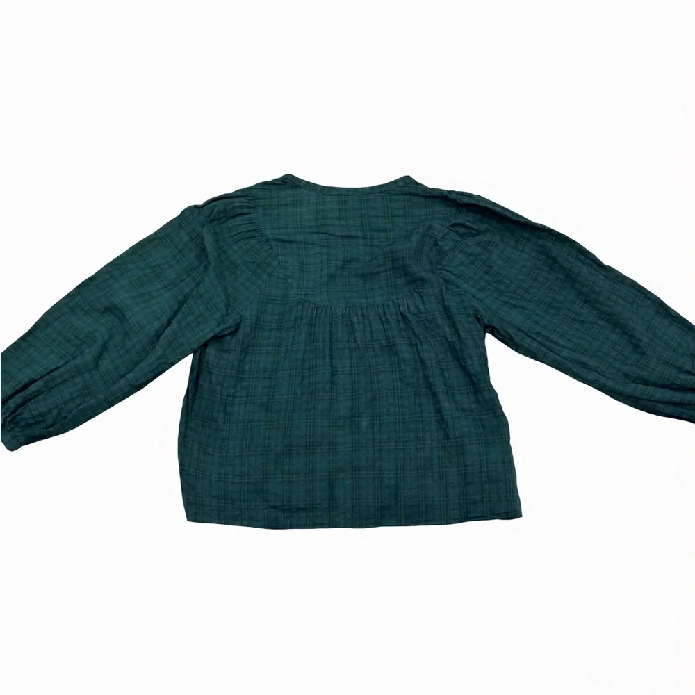 🌿 Madewell Plaid Balloon-Sleeve Peasant Top — Women’s Large - Picture 3 of 4